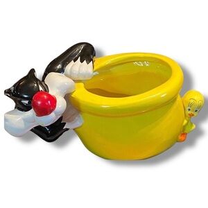 Vintage Sylvester and Tweety Bird Ceramic Planter Bowl